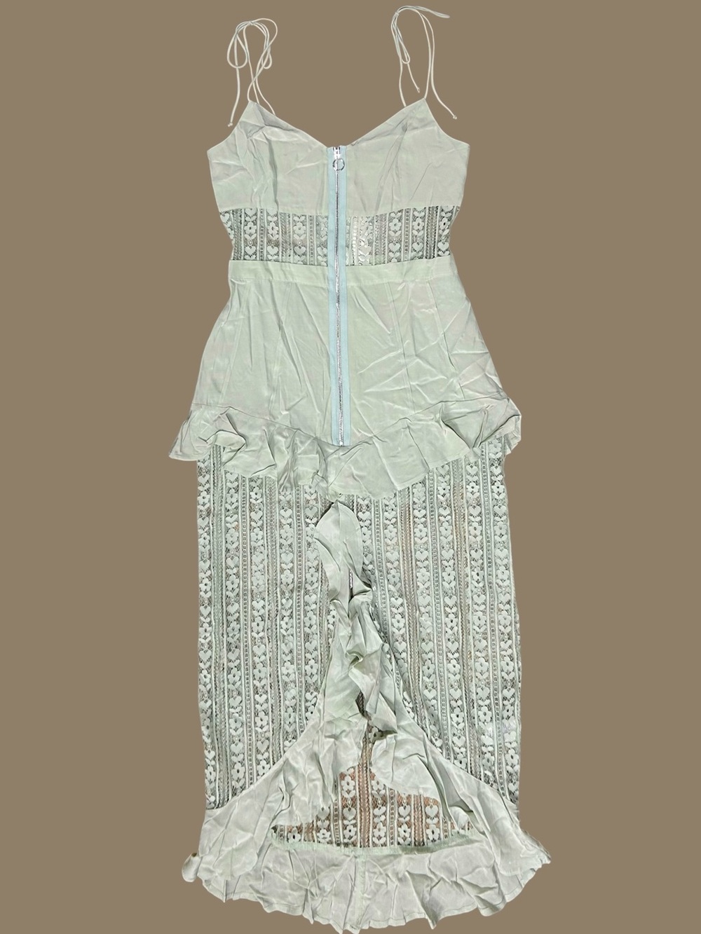 For Love & Lemons Sz L Dress Pia Maxi Green Lace Sleeveless Boho Party Wedding。 - Picture 3 of 10